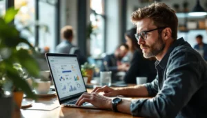 A man is working at on ecommerce SEO agency Melbourne office.