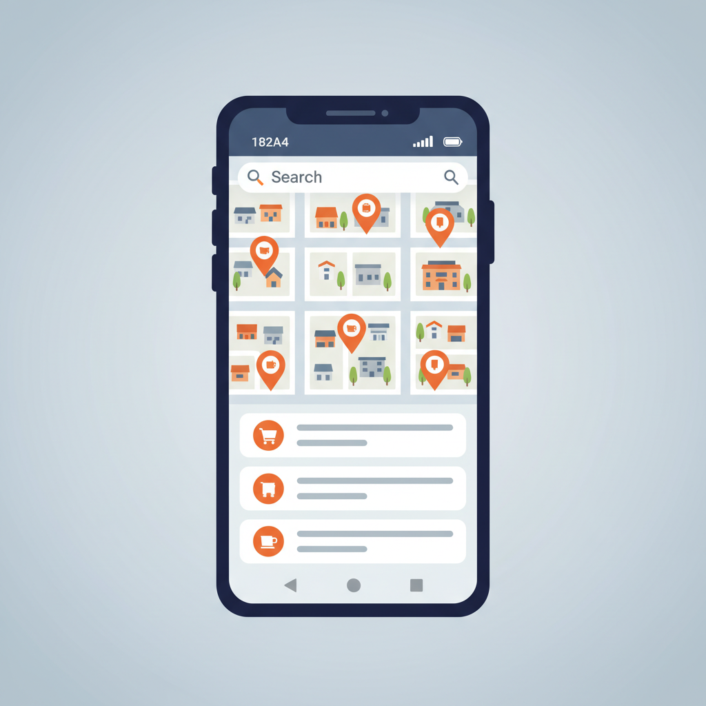 Local SEO strategy diagram showing how Melbourne businesses connect with nearby customers through Google search