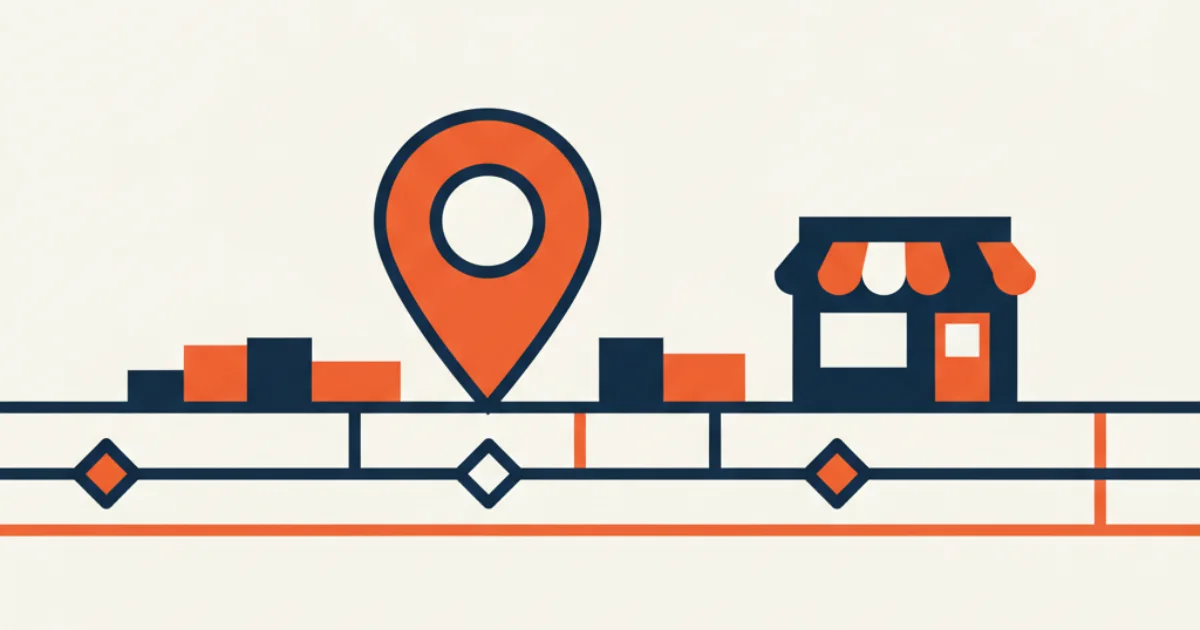 Brunswick neighbourhood SEO illustration with tram line and map pin