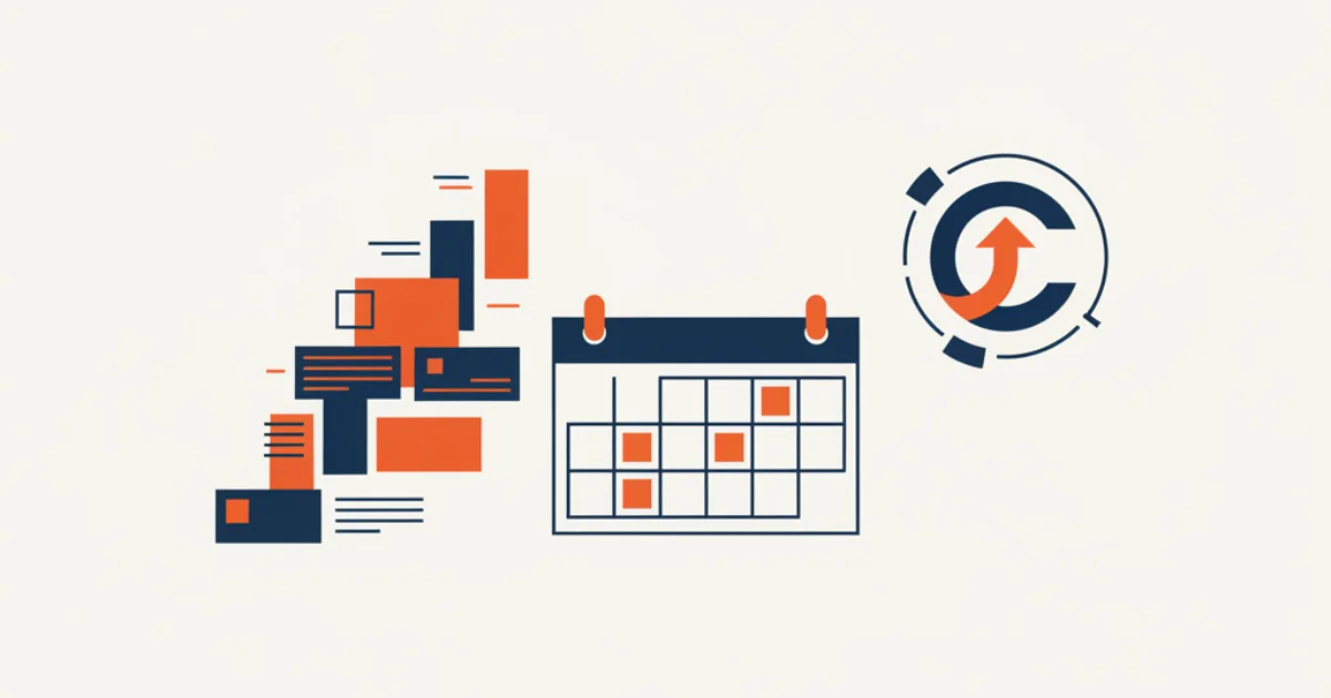 Content creation services illustration with content tiles and calendar grid