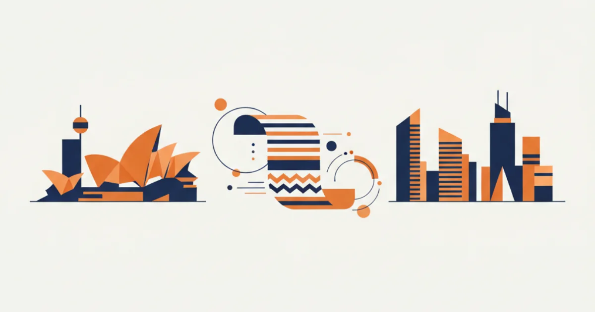 Content marketing agency Sydney Melbourne illustration with two skylines and document
