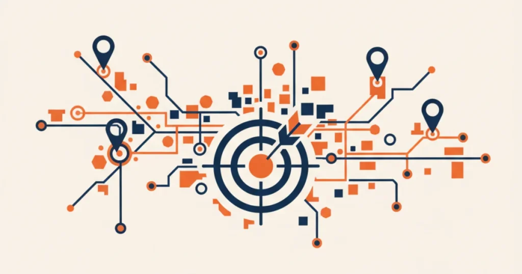 Geo-targeted Melbourne SEO illustration with metro map and suburb pins