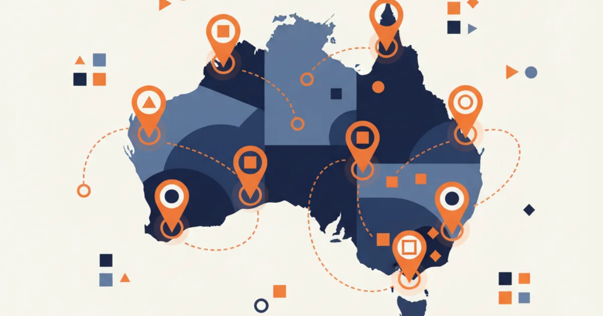 Local SEO Australia illustration with map and city pins