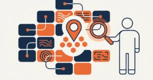 Local SEO content illustration with content tiles and location pin