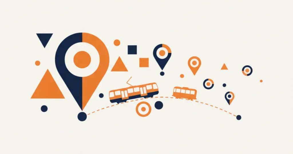 Local SEO Melbourne illustration with map pin and tram line accent