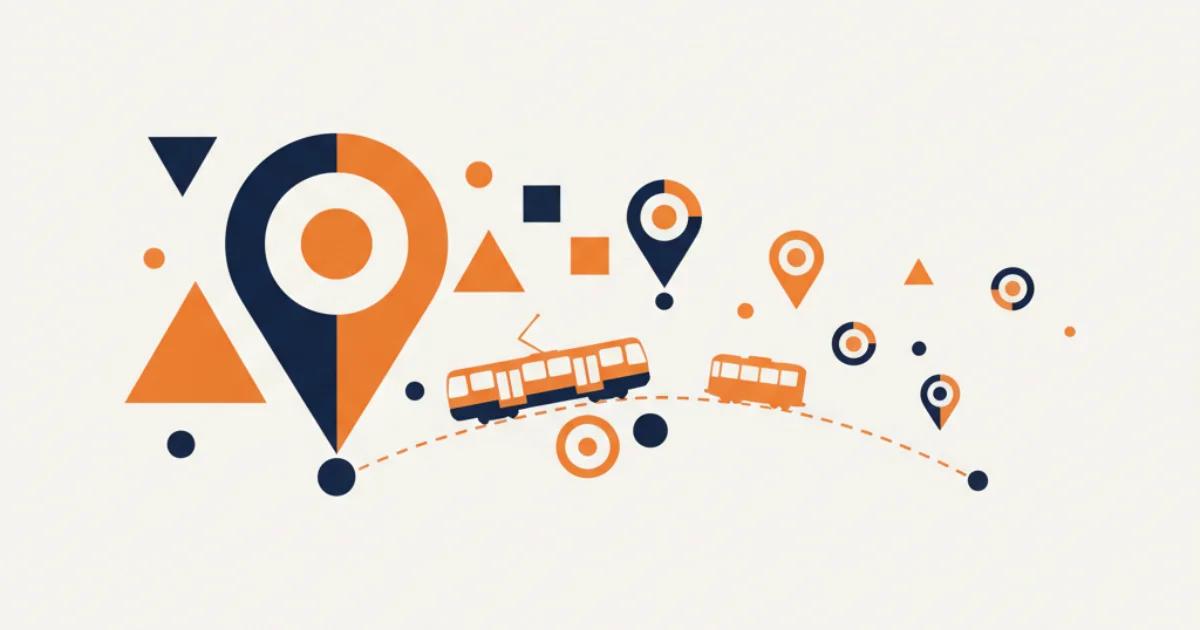 Local SEO Melbourne illustration with map pin and tram line accent