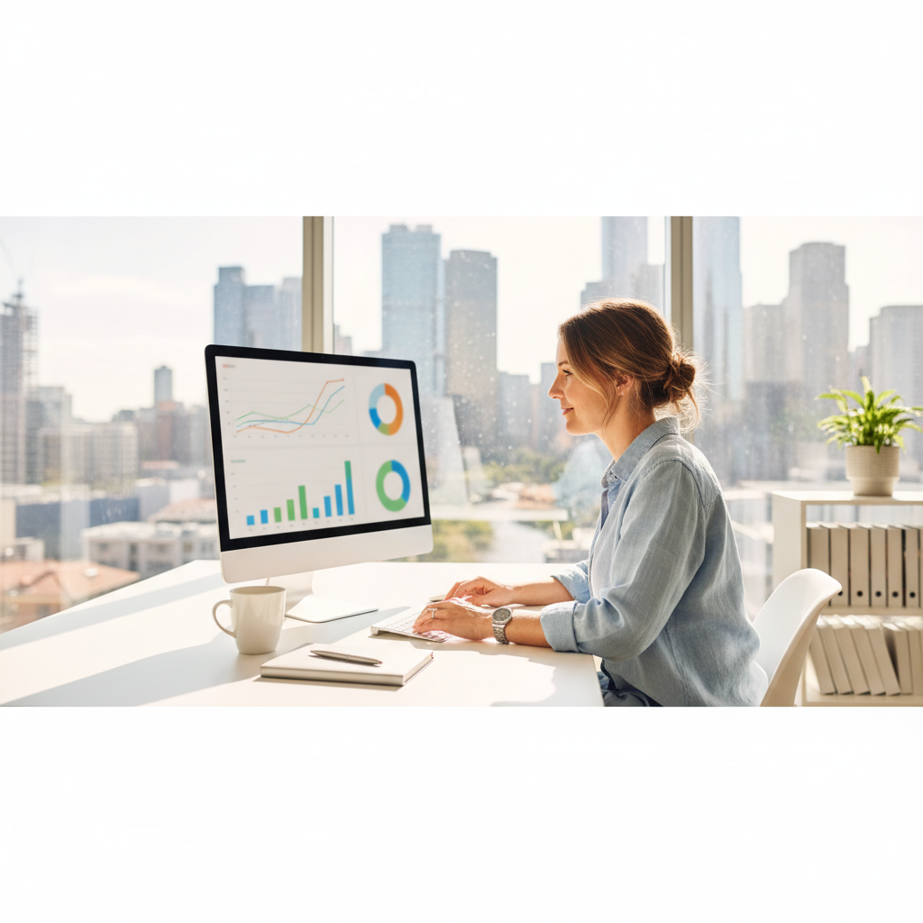 SEO specialist reviewing website analytics in a Melbourne office