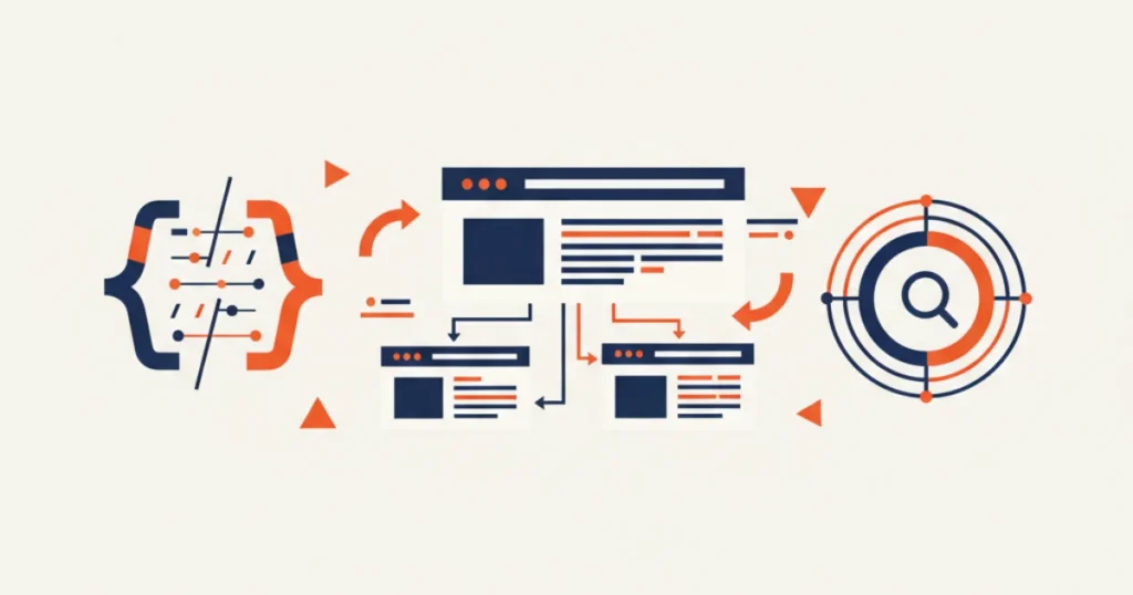 Technical SEO Melbourne illustration with site architecture and diagram accents
