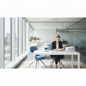 Melbourne accountant reviewing AML compliance documents at a desk
