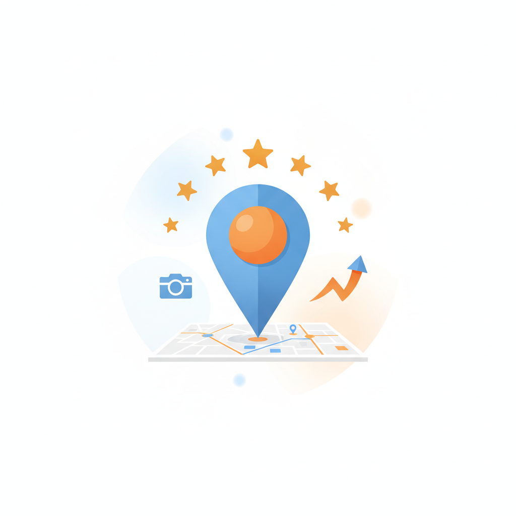 Active Google Business Profile map pin with review stars and growth arrow