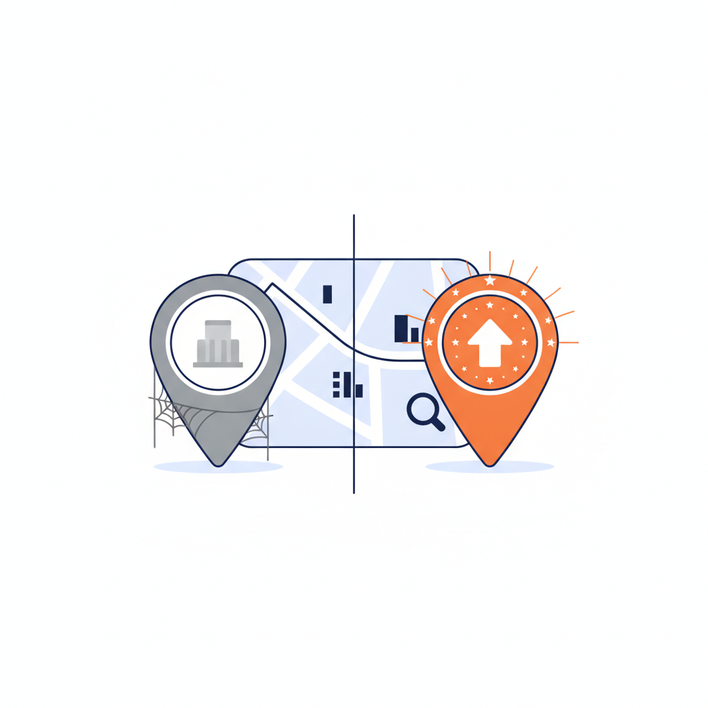 Faded inactive business profile pin compared with a bright active Google Business Profile pin