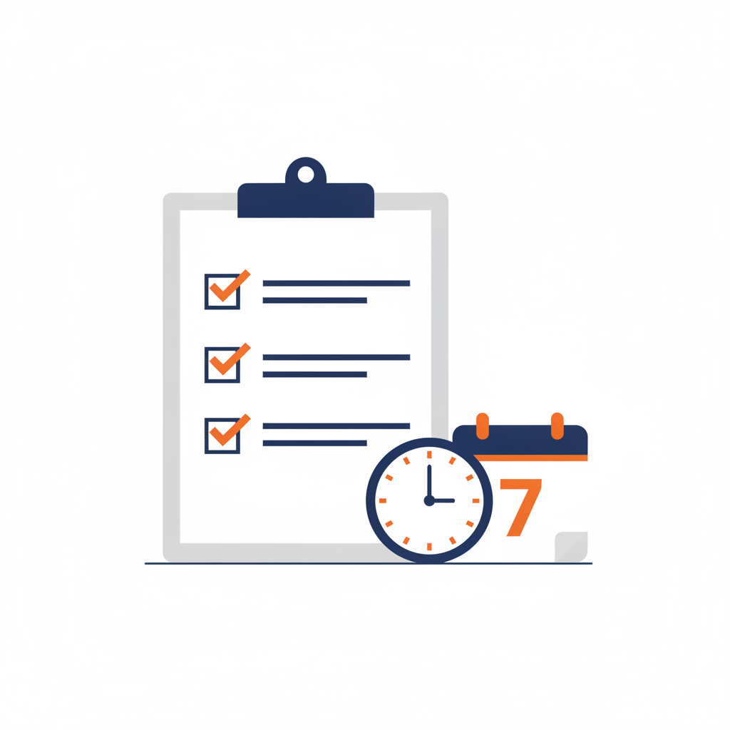 Clipboard checklist and clock showing a 15 minute weekly profile maintenance routine