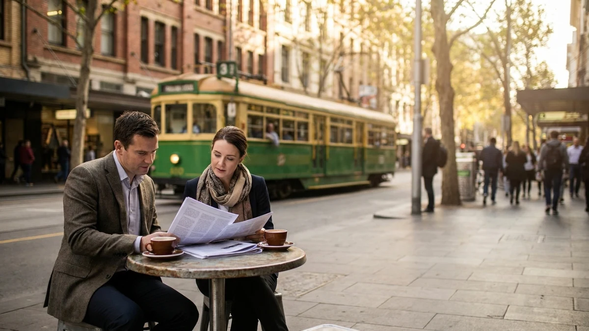 Reviewing blog content drafts over coffee on a Melbourne shopping strip