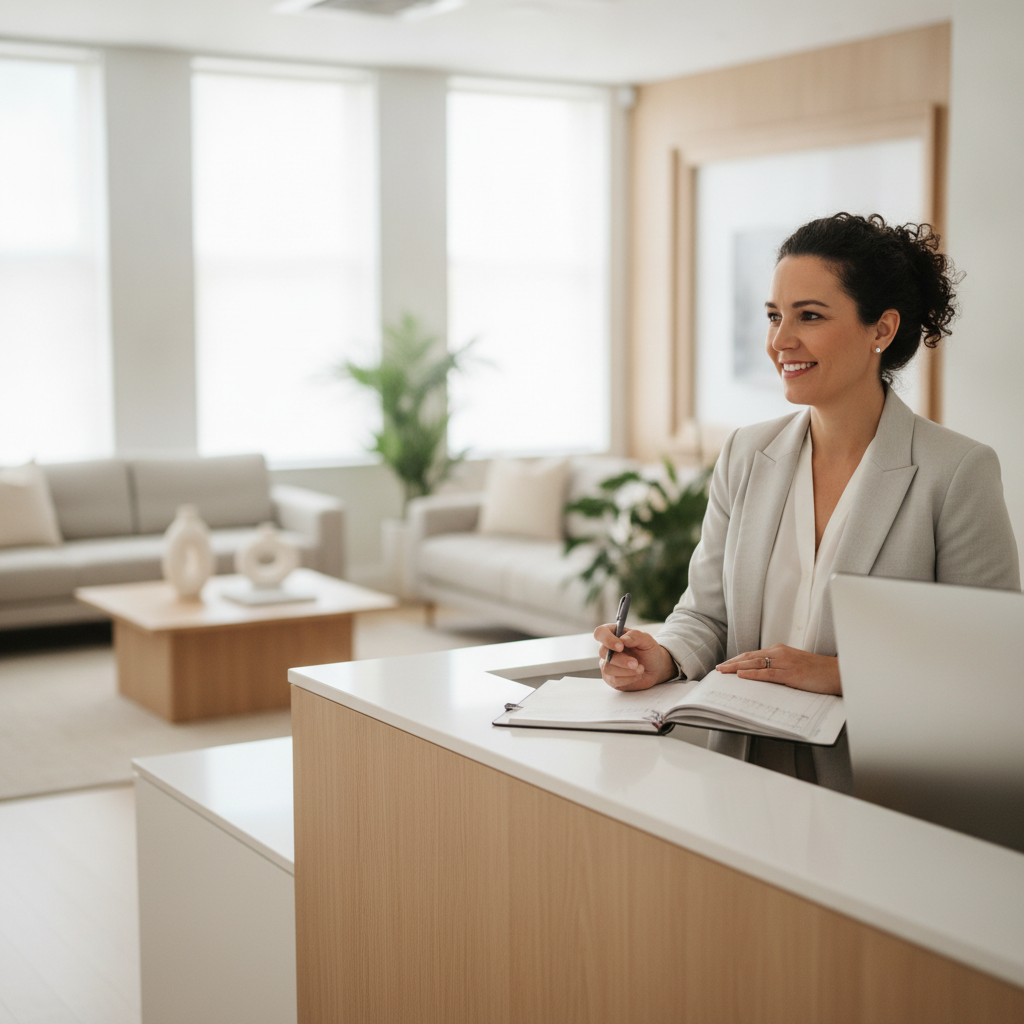 A bright Melbourne clinic or accounting reception, where trust signals carry YMYL rankings