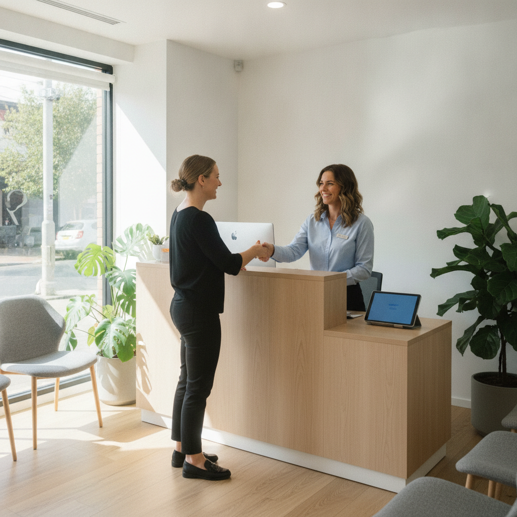A Melbourne clinic reception desk, the kind of local business whose Google Business Profile posts answer customer questions